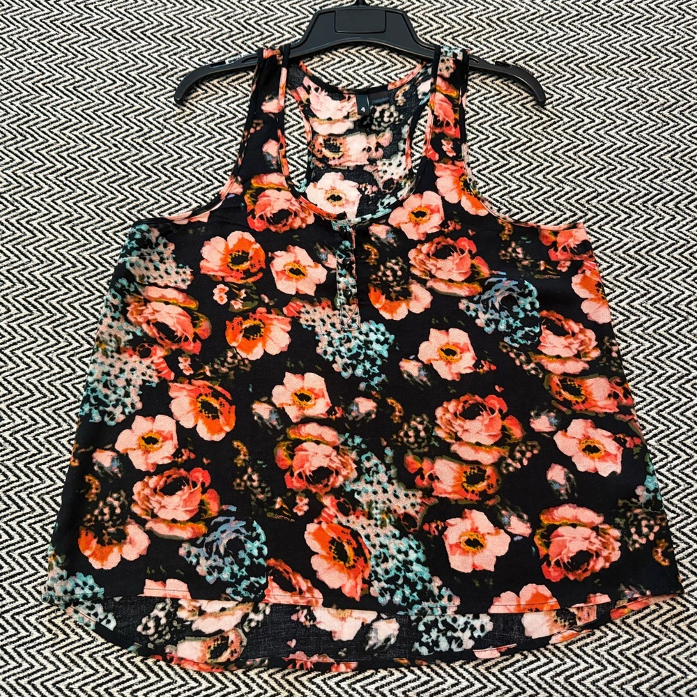Divided by H&M Black Floral Racerback Tank Top